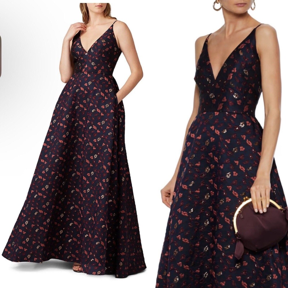 Monique Lhuillier Navy Floral Maxi Dress